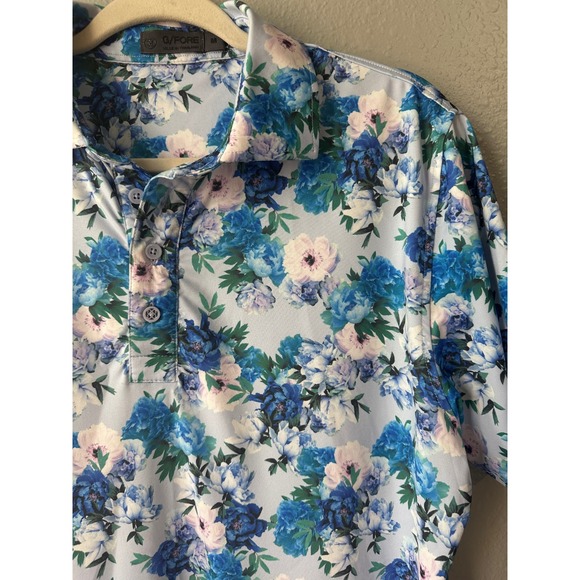 G/FORE Floral Print Golf Polo Shirt Short Sleeve Lightweight Blue Mens M - Picture 3 of 6